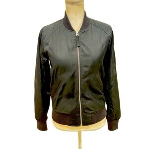 Abercrombie & Fitch black zip up bomber jacket cream teddy lining zip pocket xs